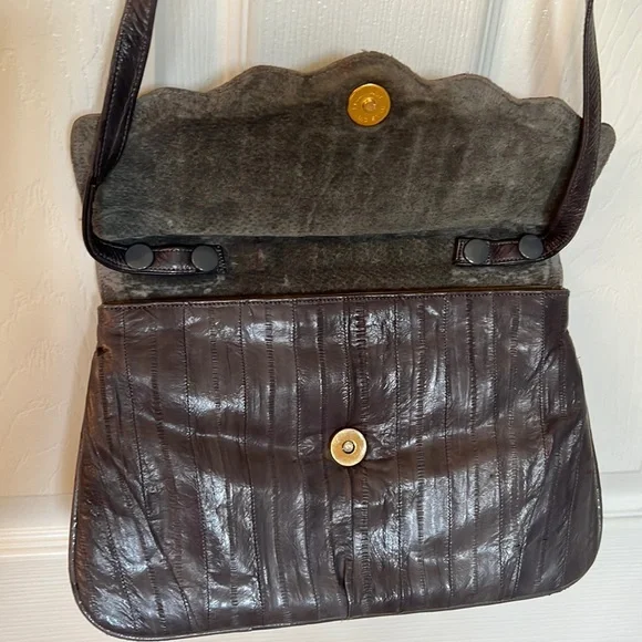 Vintage Eelskin Clutch Crossbody Purse Black 10” x 6.5” Dark Gray - Picture 2 of 9